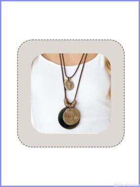 Boho Layered Cross Pendant Necklace Cord Chain Women Jewelry